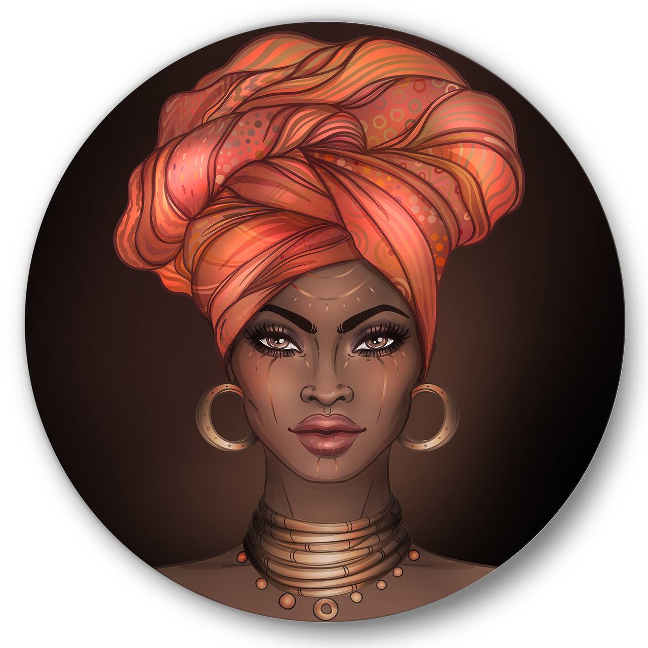 Designart - African American Woman with Turban V - Modern Metal Circle Wall Art